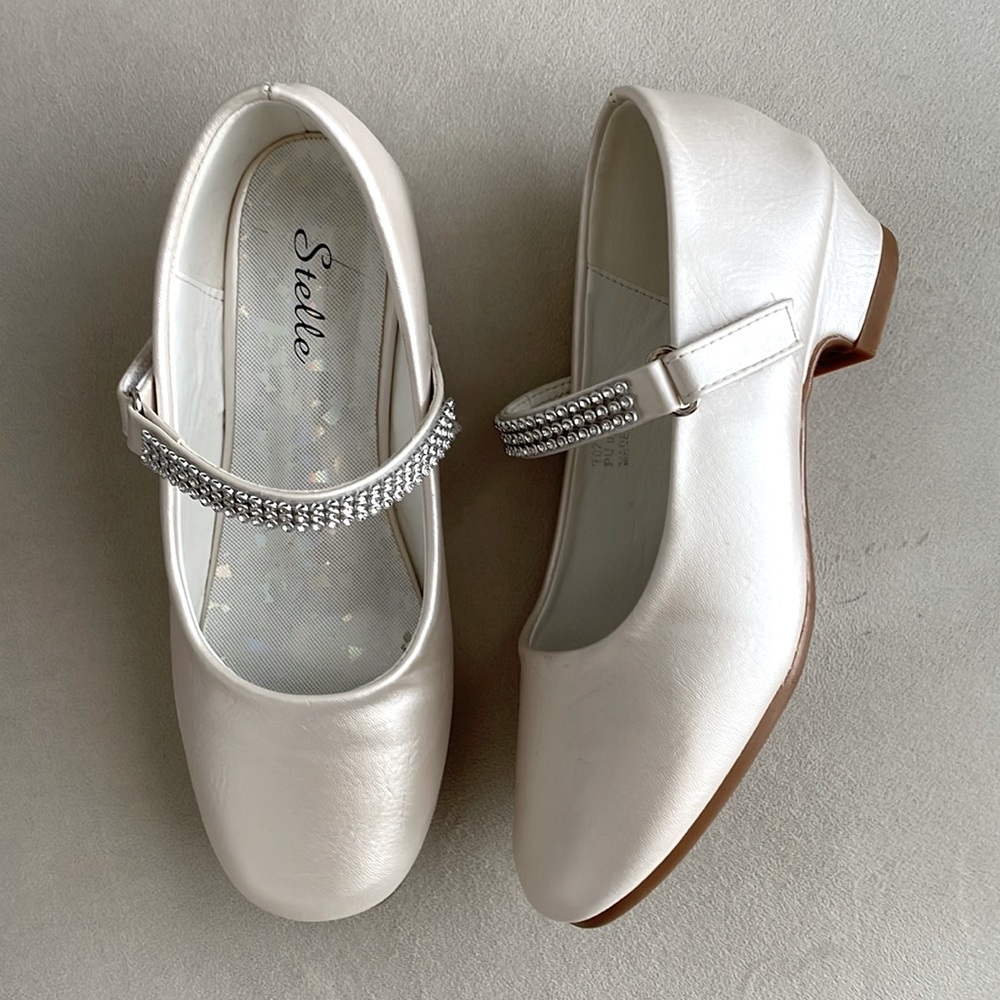 Stelle girl dress shoes cream off white 1 rhinestone